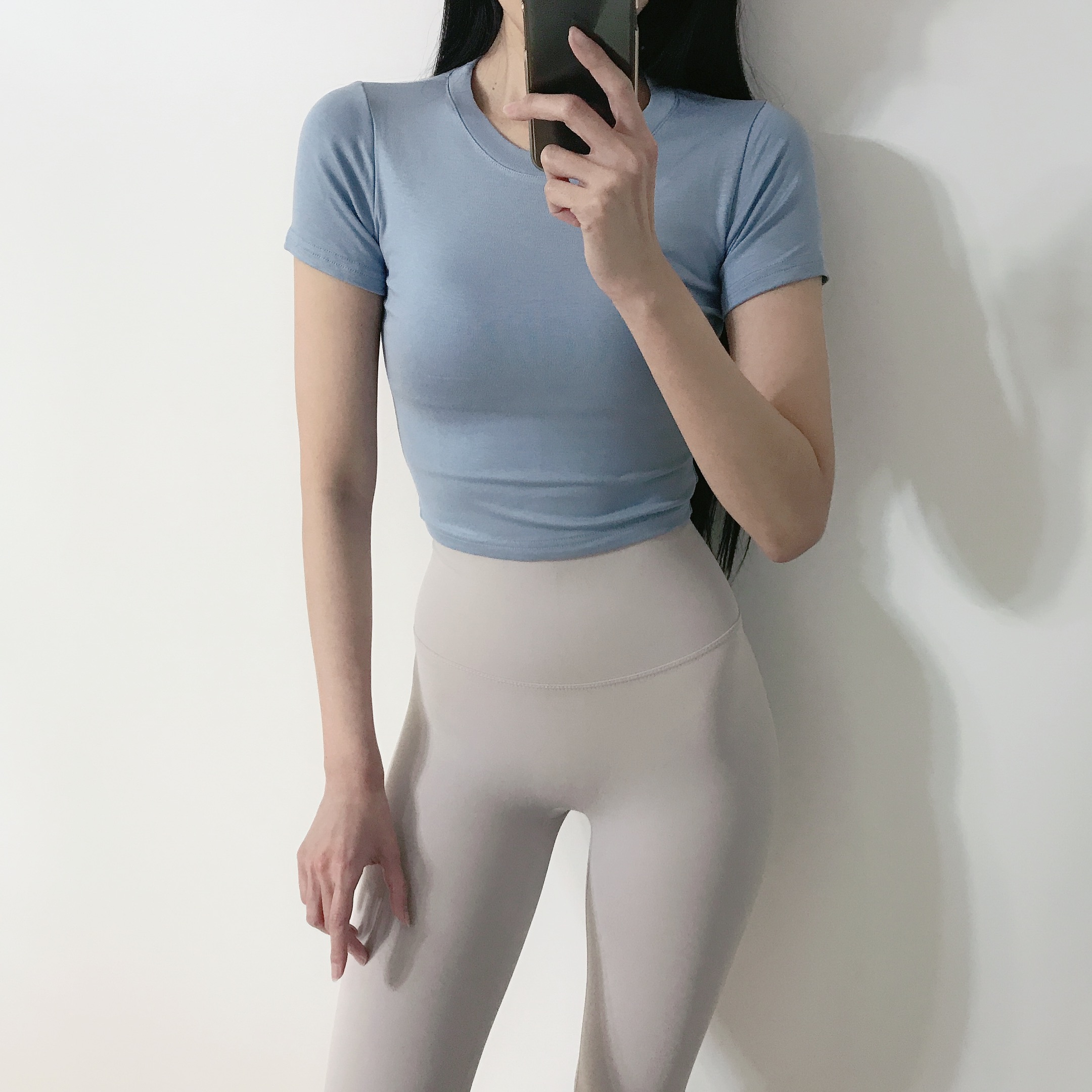 로라벨 베스트 필라테스복 요가복 여성 필라테스 요가 상의 티 운동복 유넥 크롭 5부 반팔 - 상세 이미지 3