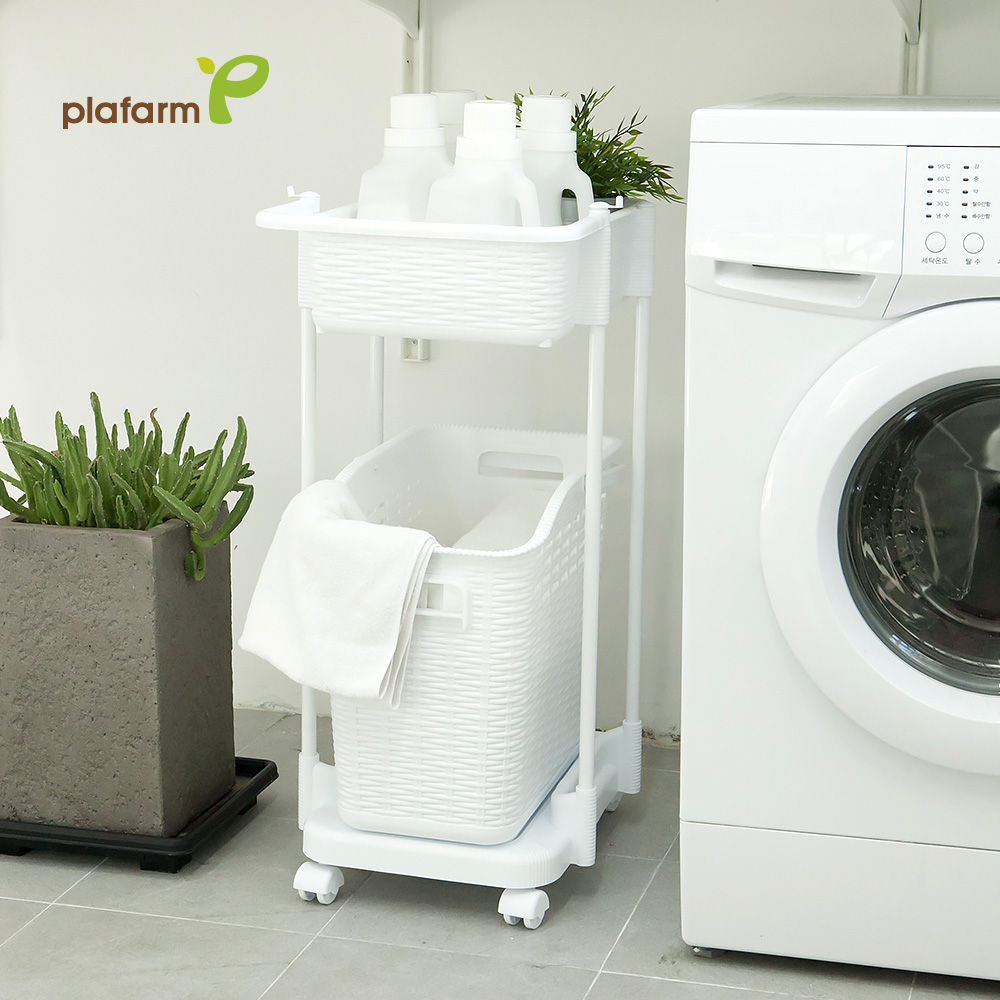 공간효율 라탄 이동식 빨래바구니 2단 3단 빨래통 세탁바구니