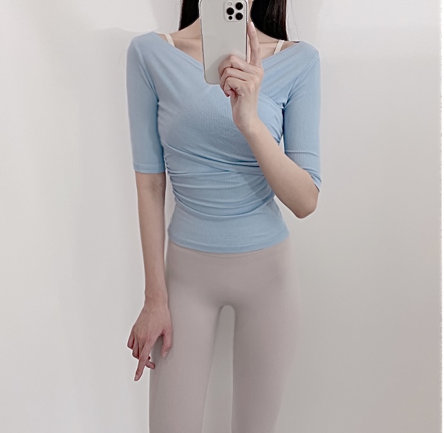 로라벨 메쉬 필라테스복 여성 요가복 필라테스 요가 상의 티셔츠 운동복 커버업 크롭 긴팔 - 상세 이미지 3