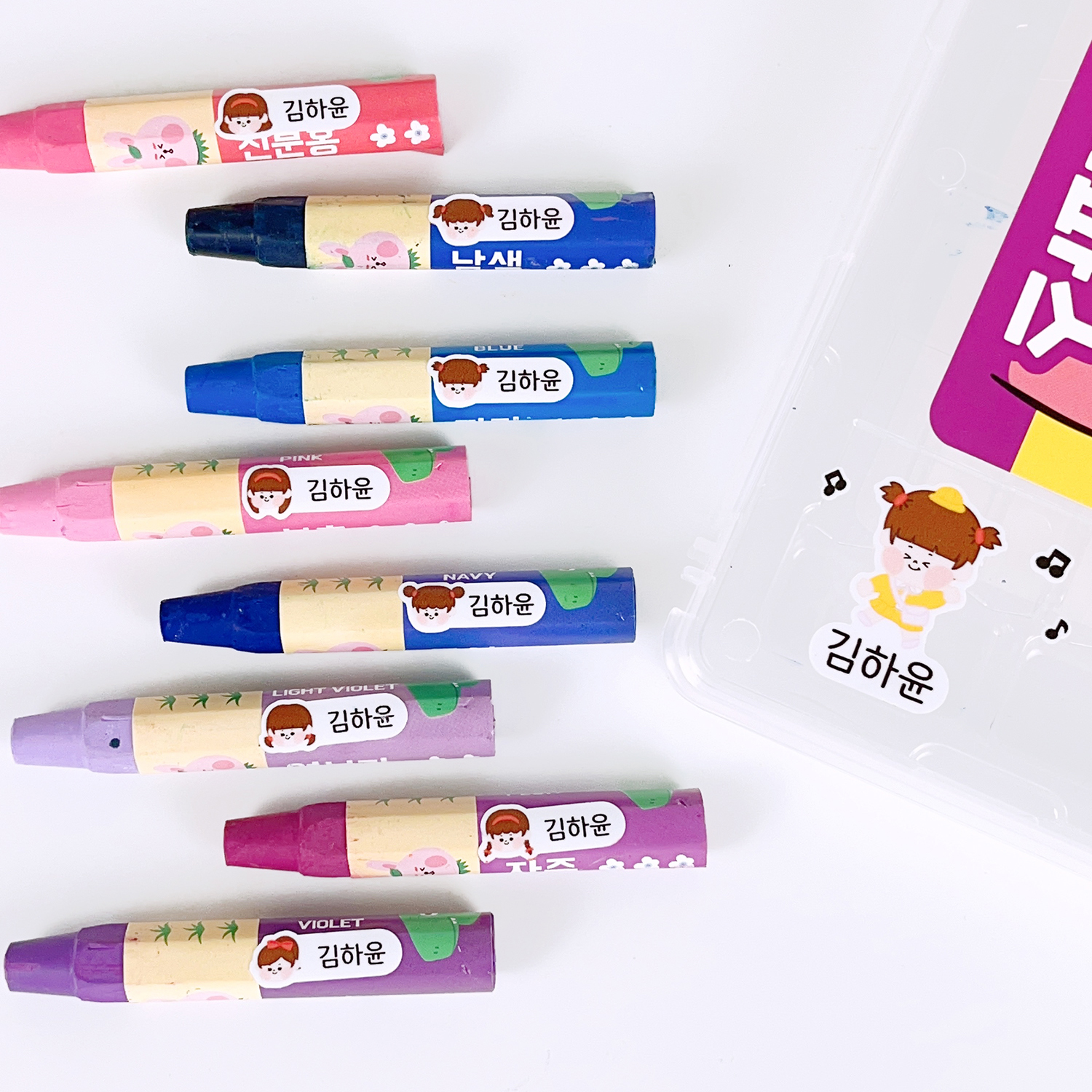 종합형 네임스티커 캐릭터 방수 이름표 스티커 어린이집 유치원 빅노트 종합 반듯체 흰색A4 - 상세 이미지 3