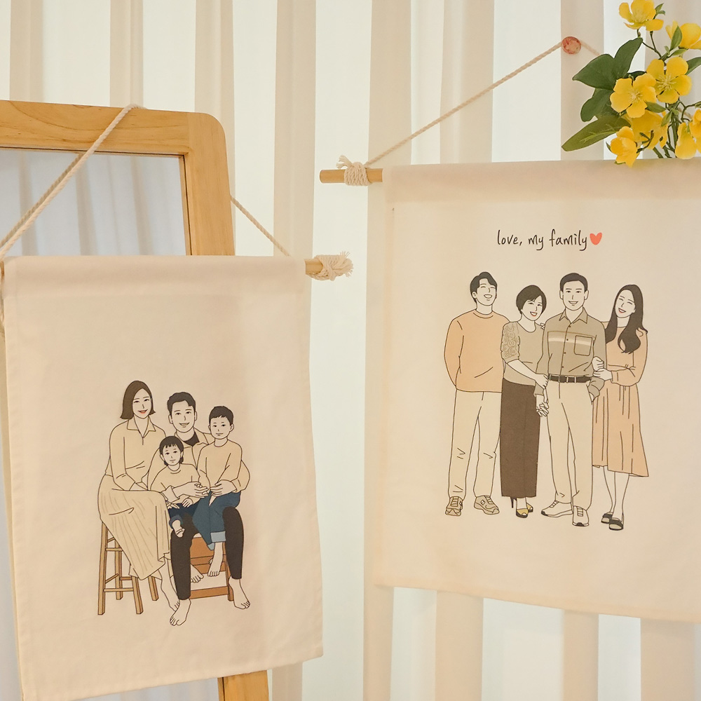 패브릭포스터 주문제작 드로잉 집들이선물 결혼선물 베이지 S 채색