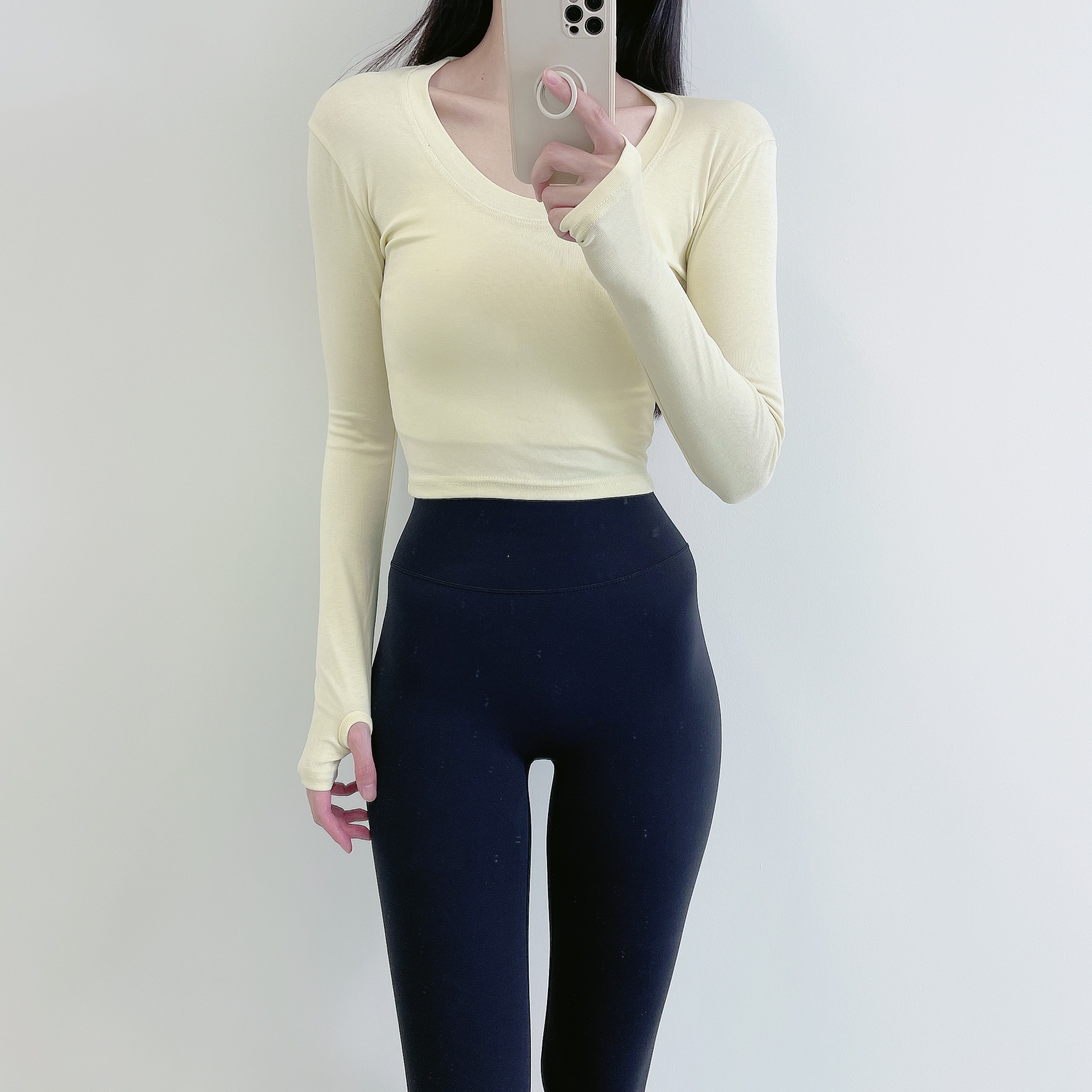 로라벨 베스트 필라테스복 요가복 필라테스옷 필라테스상의 커버업 라운드넥 크롭 긴팔 워머 - 상세 이미지 4