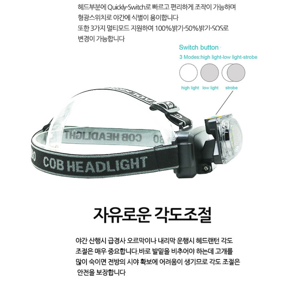 낚시용 헤드랜턴 머리 전등 등산용 작업용 밴드형 헤드라이트 - 상세 이미지 5