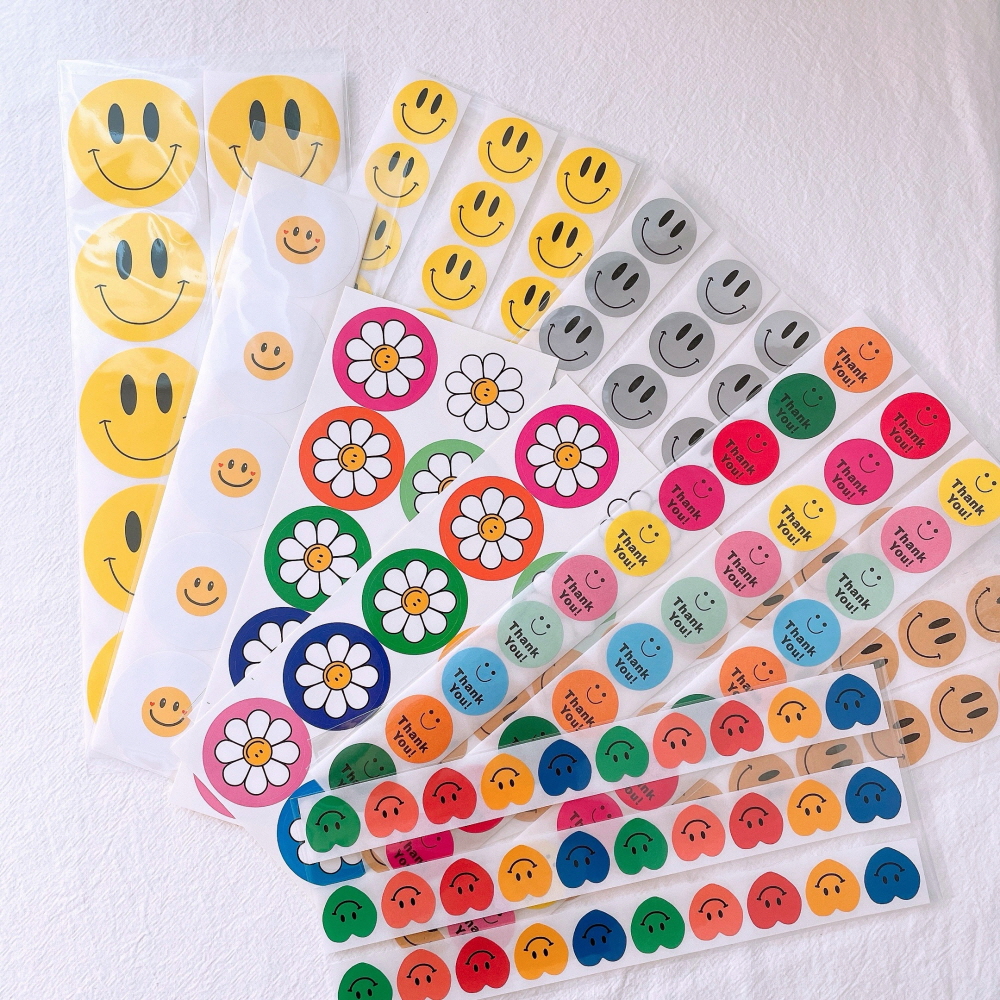 텐 데이지 스마일 스티커 20p 답례품 구디백 포장 원형 스티커 이미지 2