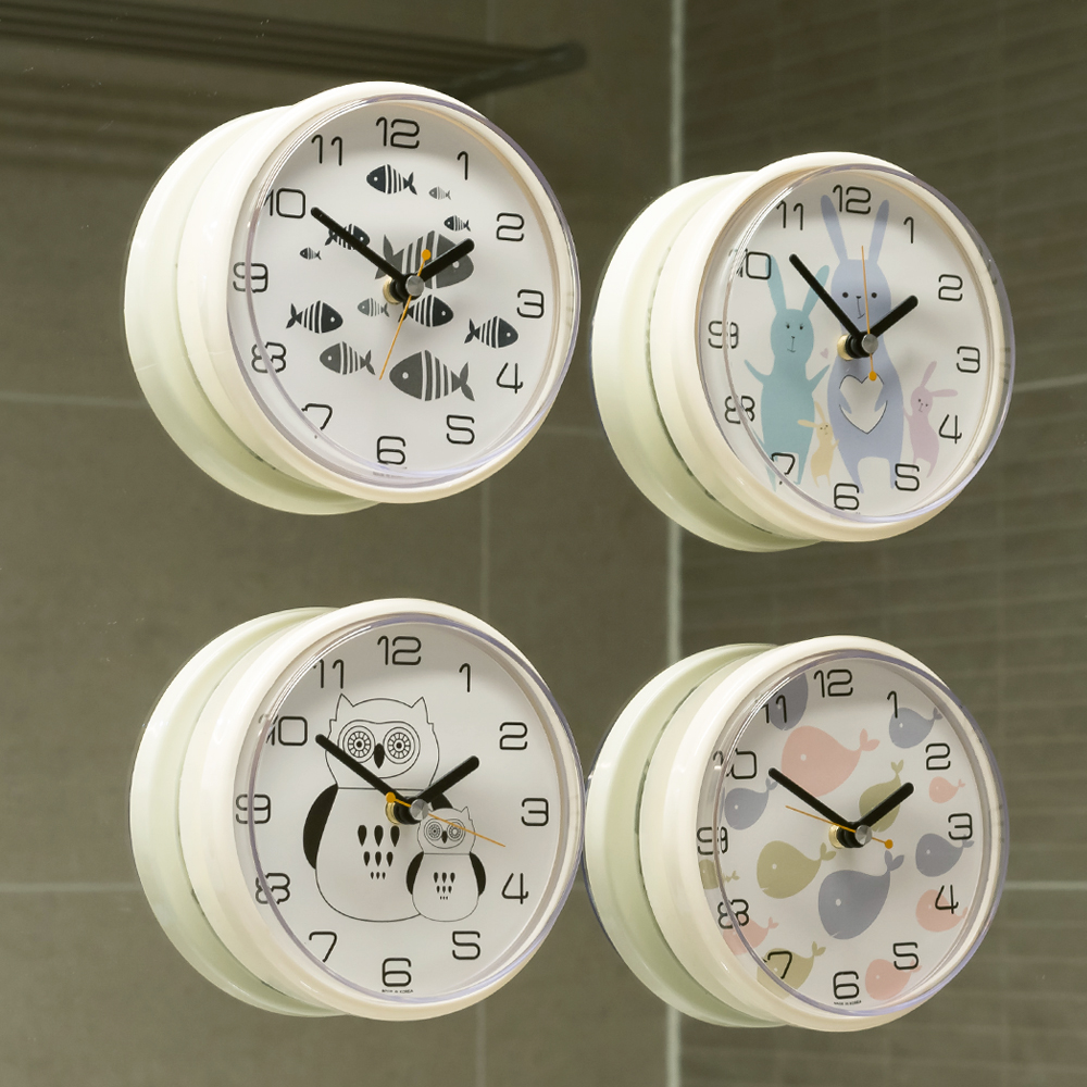 플라이토 국산 욕실 주방 화장실 방수 시계 벽걸이 흡착 무소음 벽시계