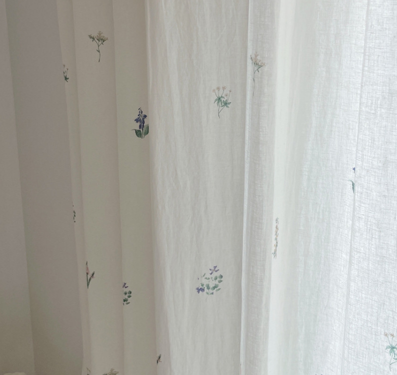 바이아미 들꽃 거실 빈티지 꽃무늬 레트로 카페 커튼