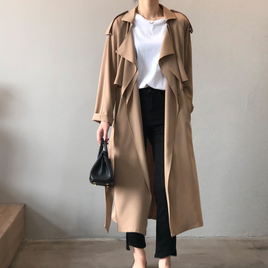 차르르코트 루즈핏 롱 트렌치코트 노단추 스트랩 코트 2color 이미지 3