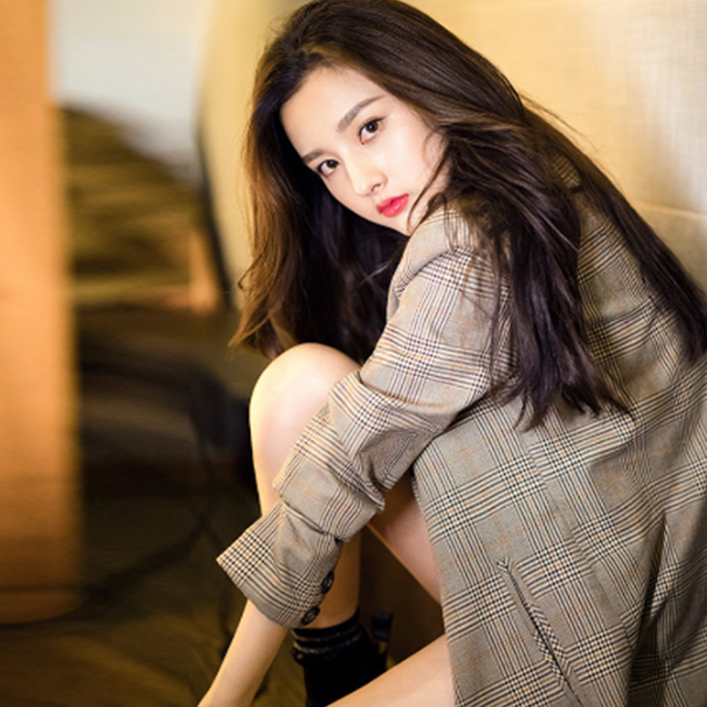 갈색자켓 간절기 여성 오버핏 아우터 체크 마이 이미지 3