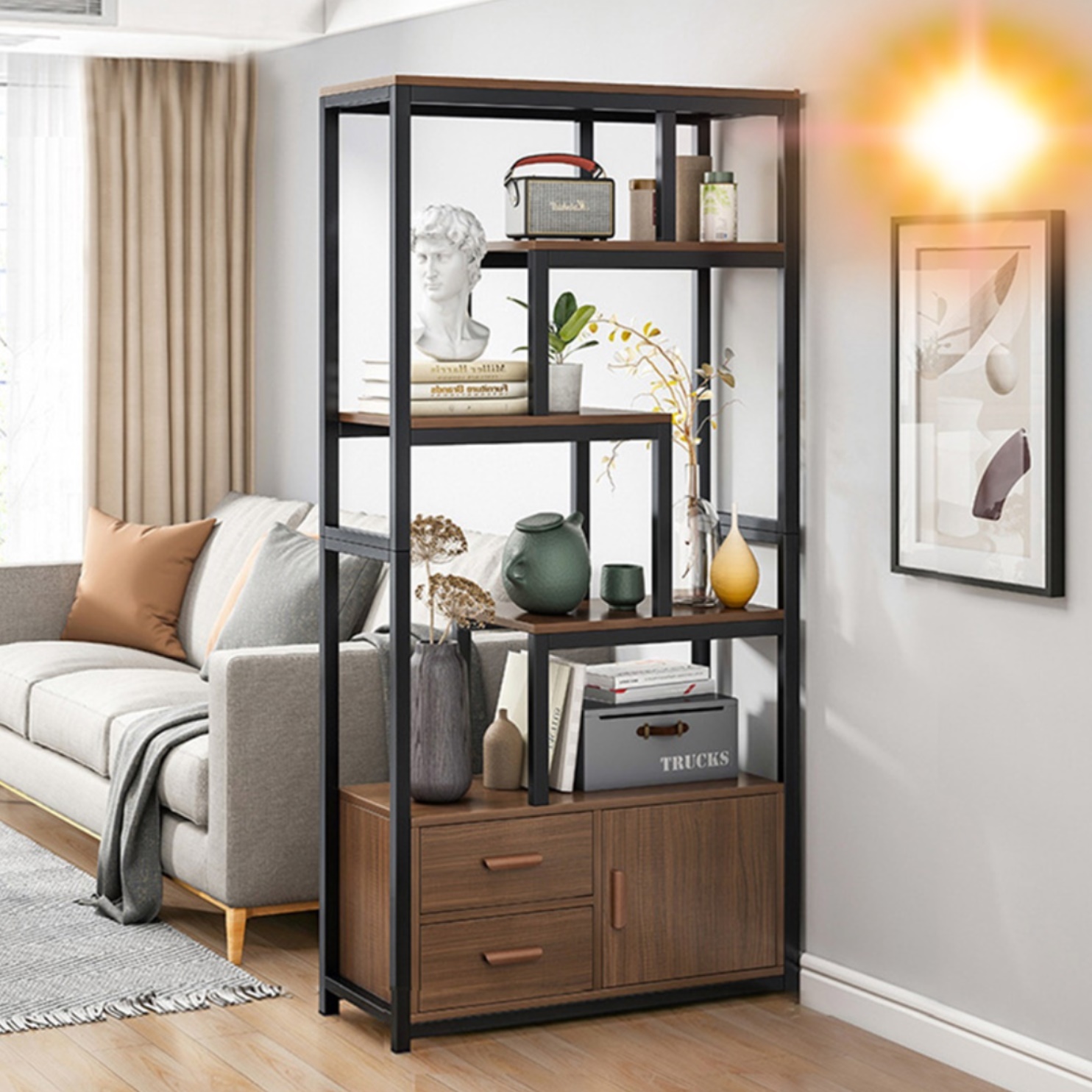 북유럽 거실진열장 인테리어 장식장 철제 상패 수납 서랍장식장