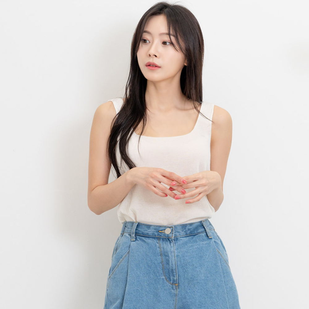 면접나시 흰 민 소매 속 스퀘어넥 니트 나시 이미지 4