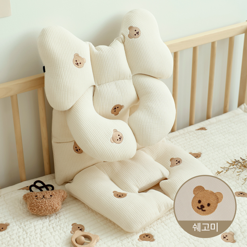 유모차 라이너 신생아 이너 통풍 시트 유모차 쿠션 패드 목베개 세트 자수 쉐고미 - 상세 이미지 3