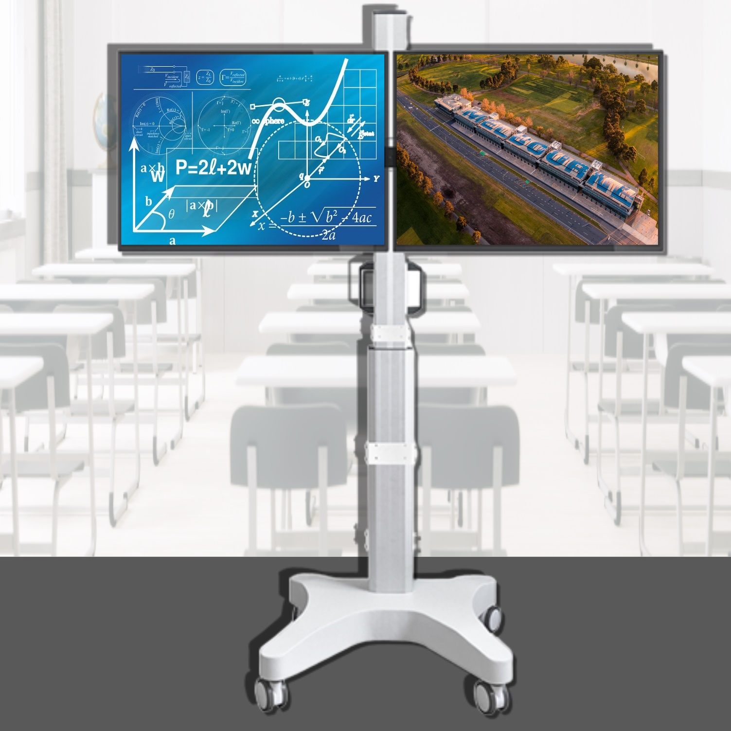 이동식 듀얼 모니터 거치대 32인치 이동형 대형 듀얼 모니터 스탠드