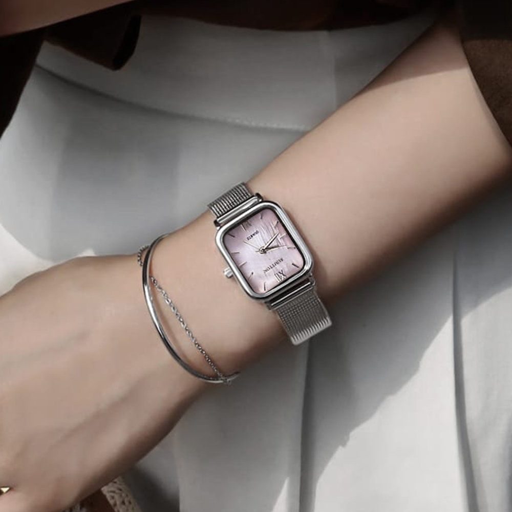 럼튼 여성 자개 메쉬 손목 시계 하버 핑크 실버