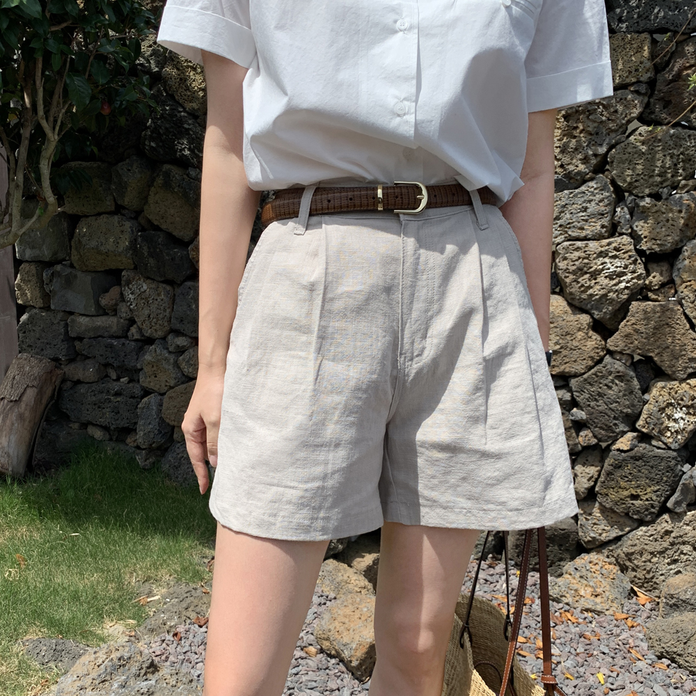 하이웨스트 여자 린넨 반바지 면 핀턱 여성여름바지 썸머 반바지 4부 키작녀바지 숏팬츠