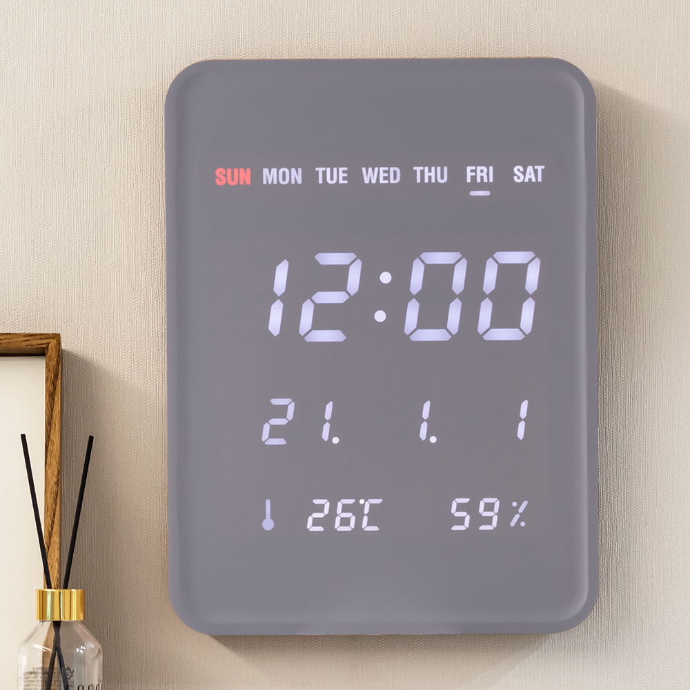 플라이토 인테리어 LED 벽걸이시계 거실 디지털 전자 무소음 사무실 개업 집들이 선물 온습도 벽시계 데일리 ENG