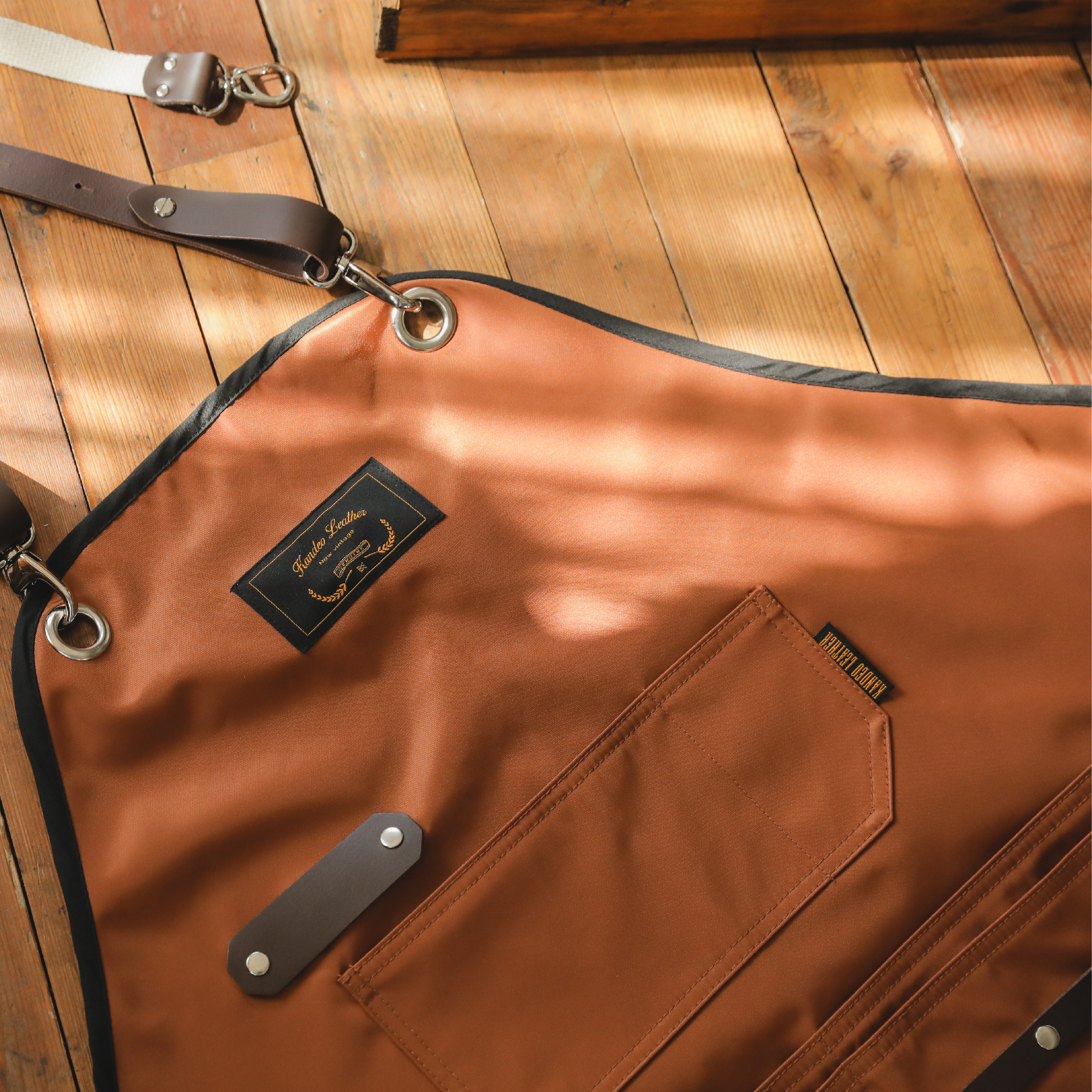 칸데오레더  레인져 시엔나브라운 공방 미용실 카페 미용사 바리스타 앞치마 제작 가죽 방수앞치마