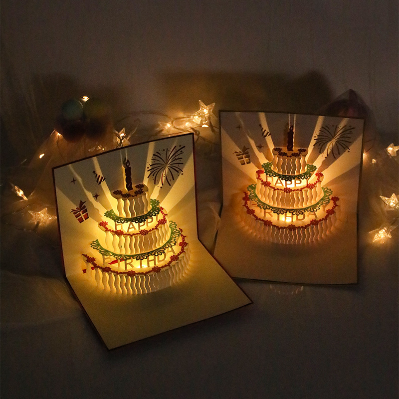 멜로디 조명 입체 카드 해피벌스데이 생일 축하 카드 팝업 케이크 - 상세 이미지 3