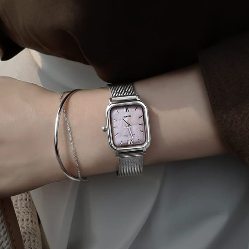 럼튼 여성 자개 메쉬 손목 시계 하버 핑크 실버