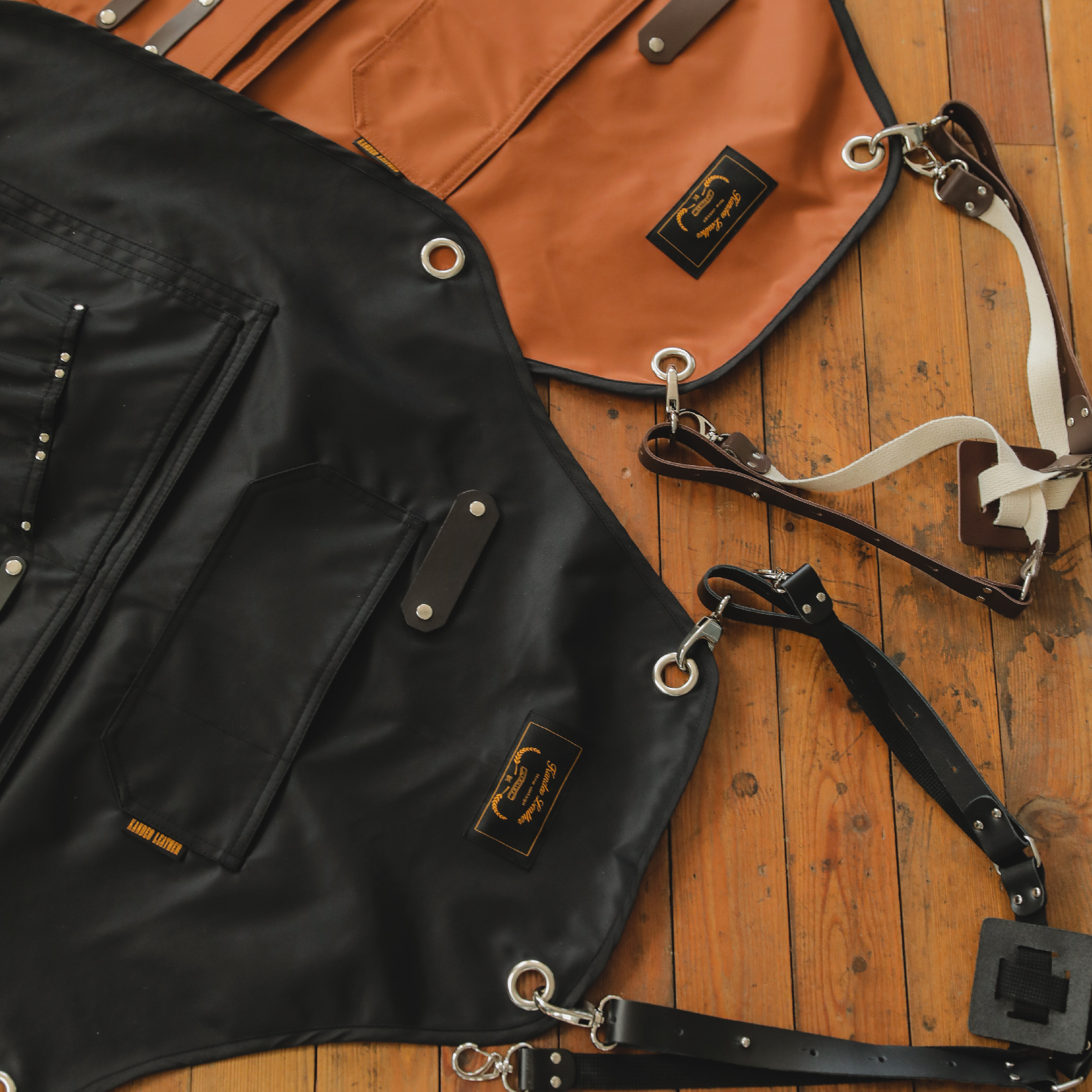 레인져 블랙 칸데오레더 공방 미용실 카페 미용사 바리스타 앞치마 제작 가죽 방수앞치마