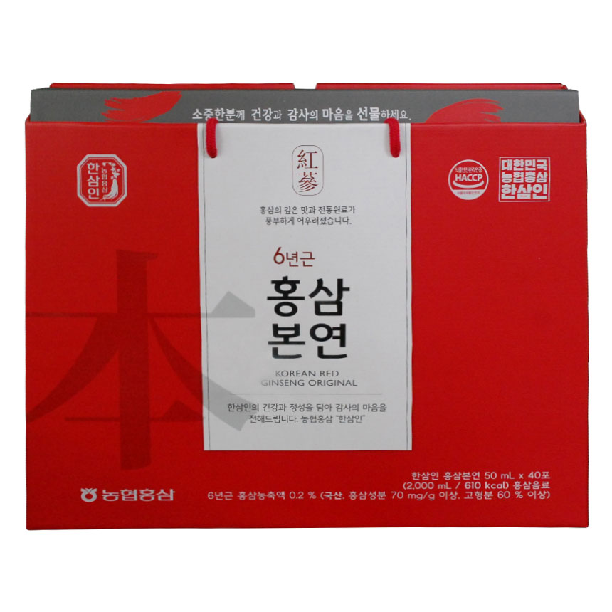 농협 한삼인 6년근 홍삼본연 50ml 40포 쇼핑백