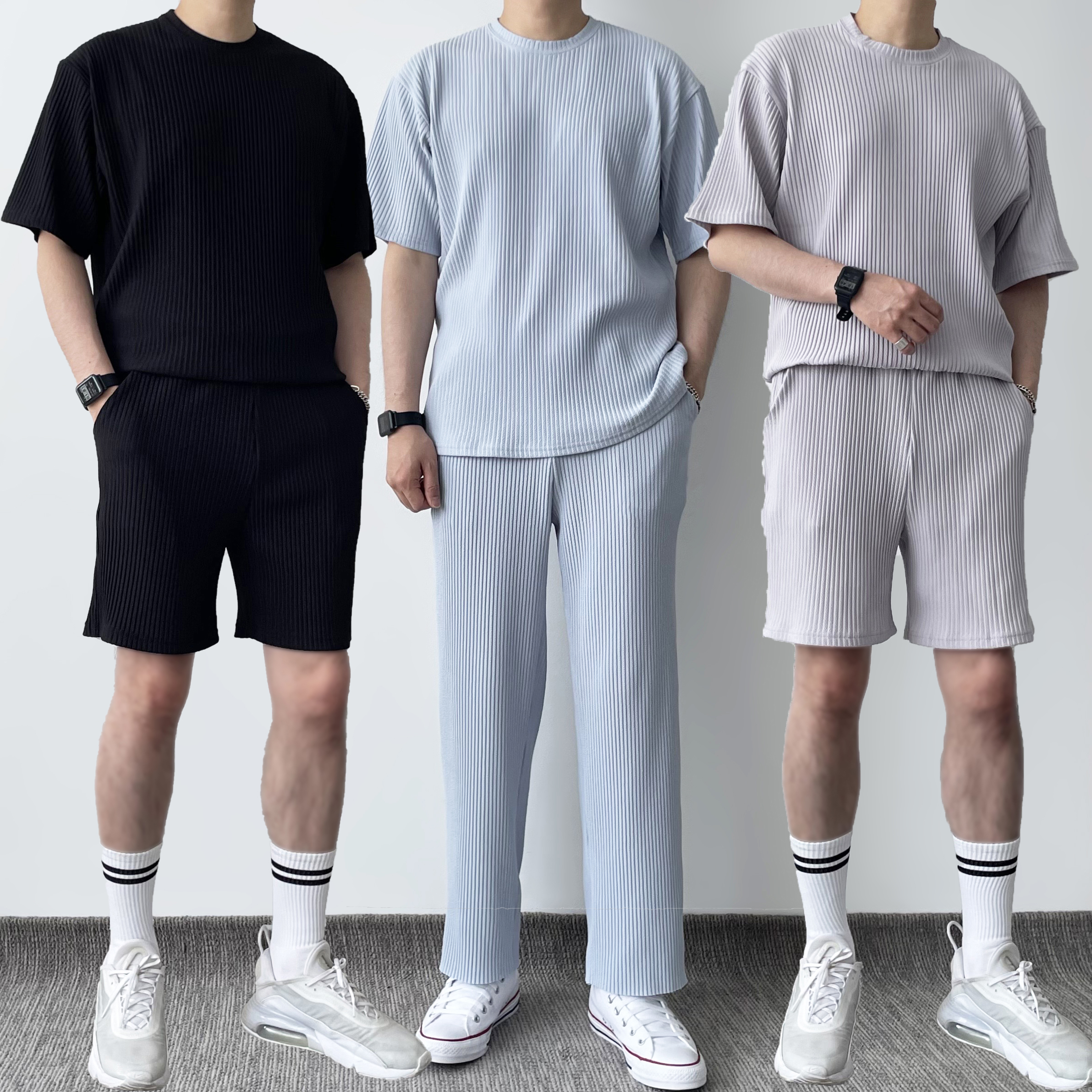 [마지막진행] 남자플리츠 남성여름트레이닝 남자반팔 커플 - 상품 이미지