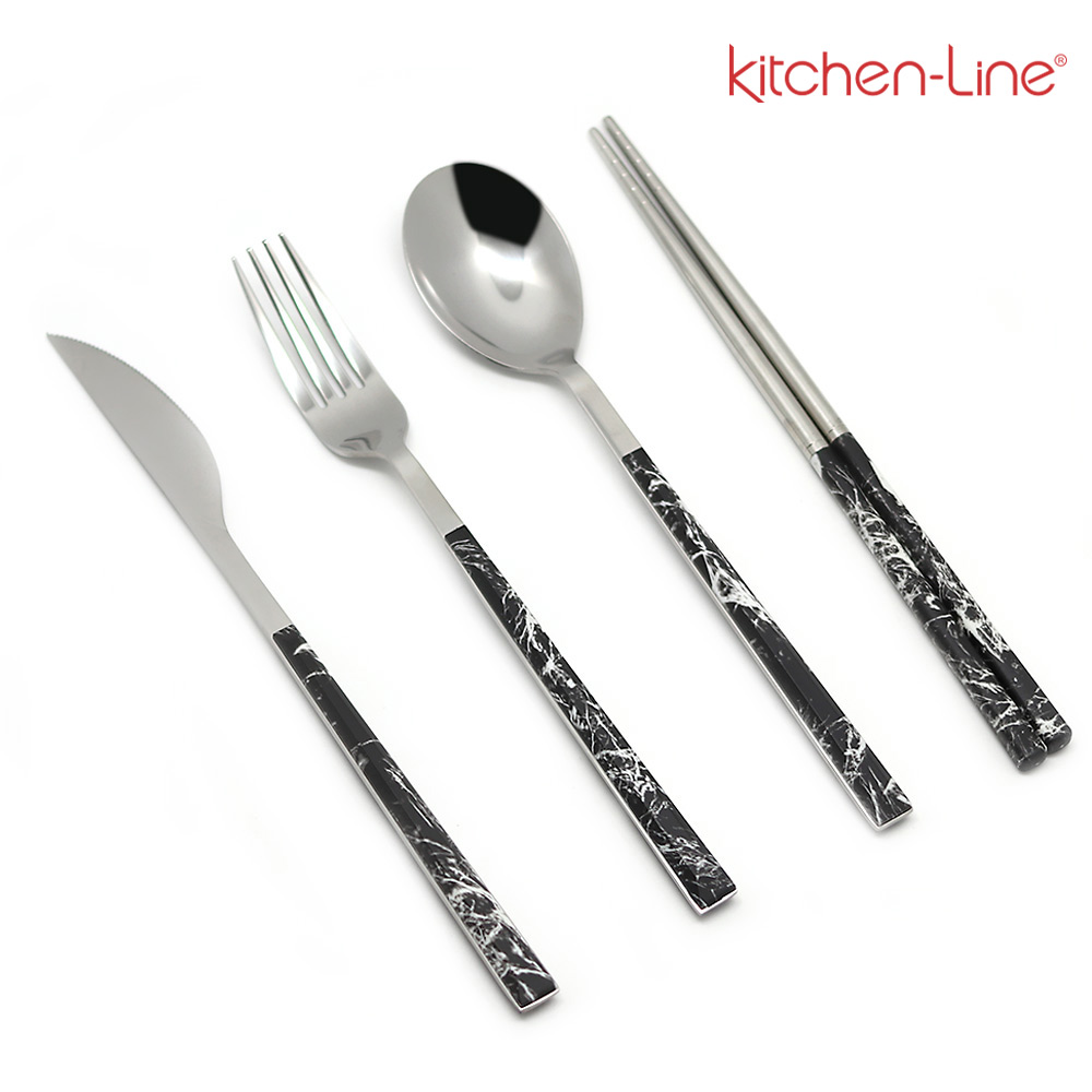 키친라인 커트러리 4종 세트 블랙마블