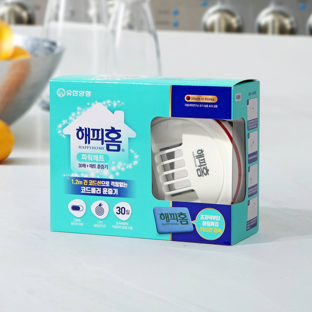 해피홈 파워 매트 30매 포함 모기 퇴치 훈증기 코드롤러형 1개+파워매트 30매 1개