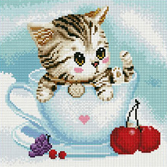 체리 캣 (3D)(원형) 캔버스 보석십자수 30x30 동물 고양이 : 퍼즐사랑