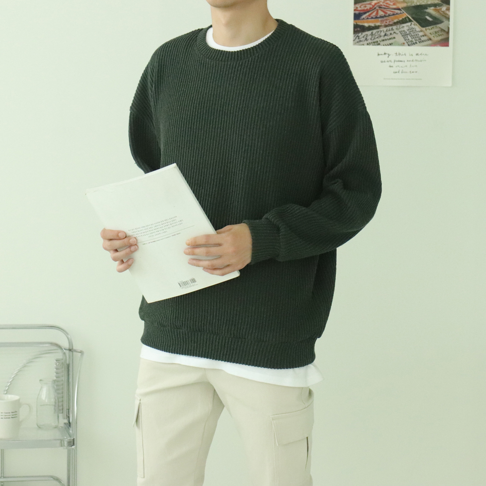 남자 니트 남자 골지 맨투맨 커플 오버핏 니트 남성스웨터 - 상세 이미지 2