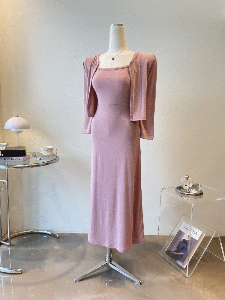 레이온 스판 나시원피스 가디건 투피스세트 3컬러