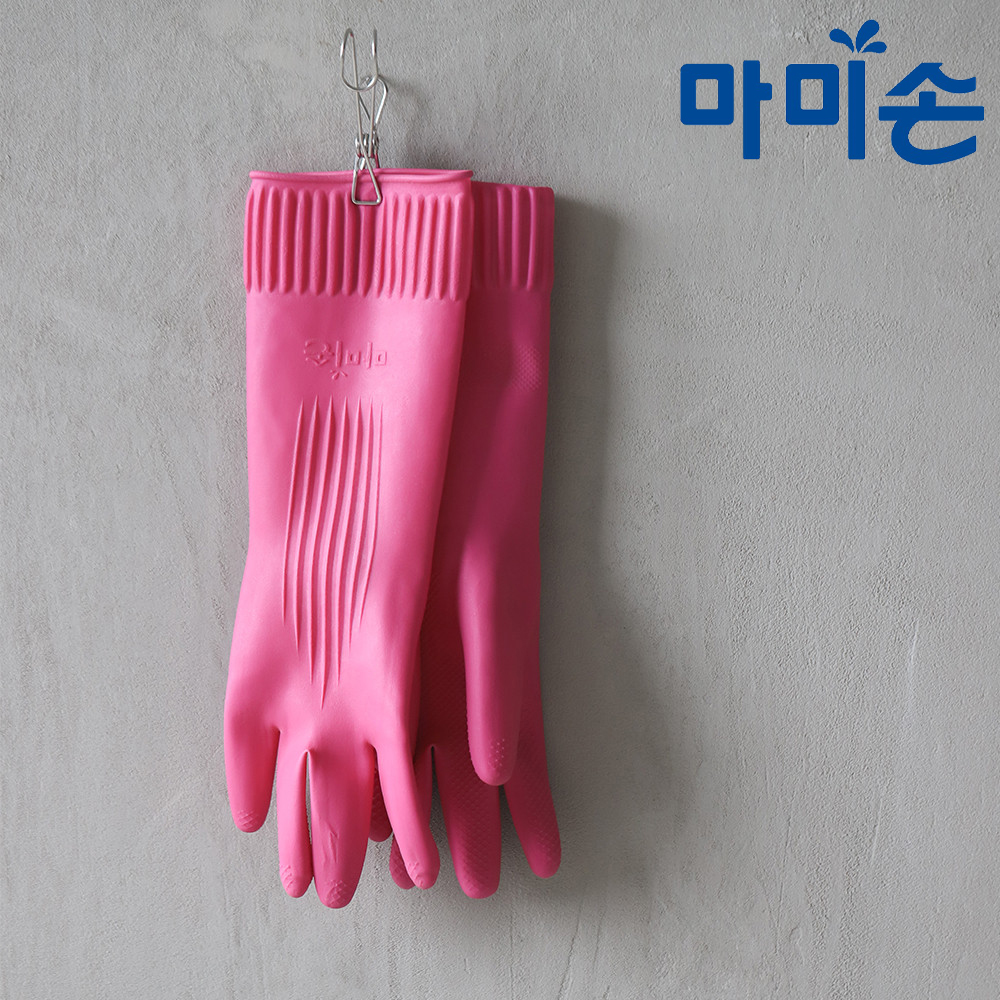 마미손 고무장갑 설거지 주방 고무장갑 왼손 핑크 소 - 상품 이미지