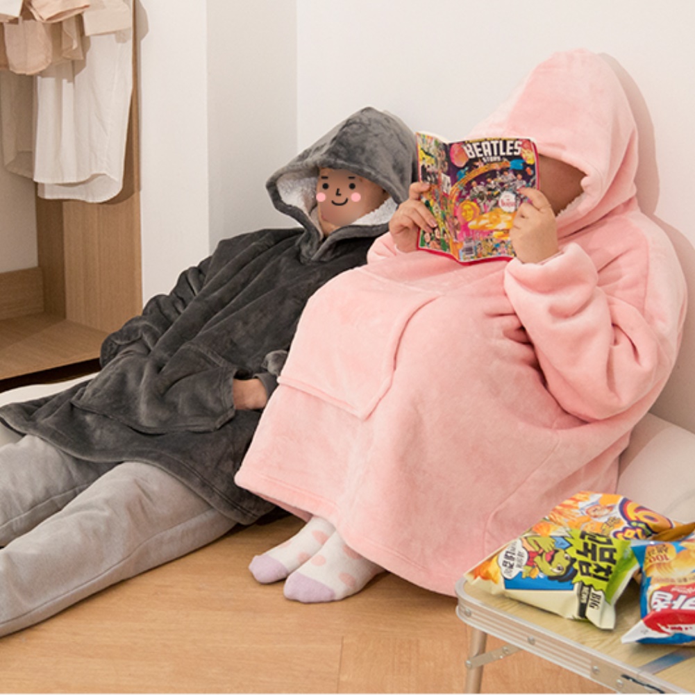 겨울후리스담요 집순이빅후드담요 입는 담요 전신 - 메인 이미지