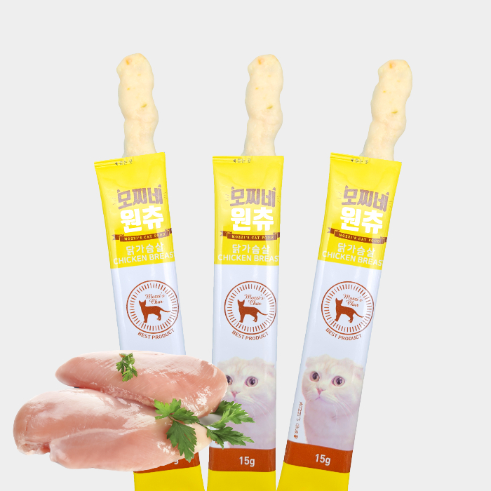 국산 모찌네 짜먹는 고양이스틱 습식간식 비타민C 원츄 닭가슴살 15g 1포 - 메인 이미지