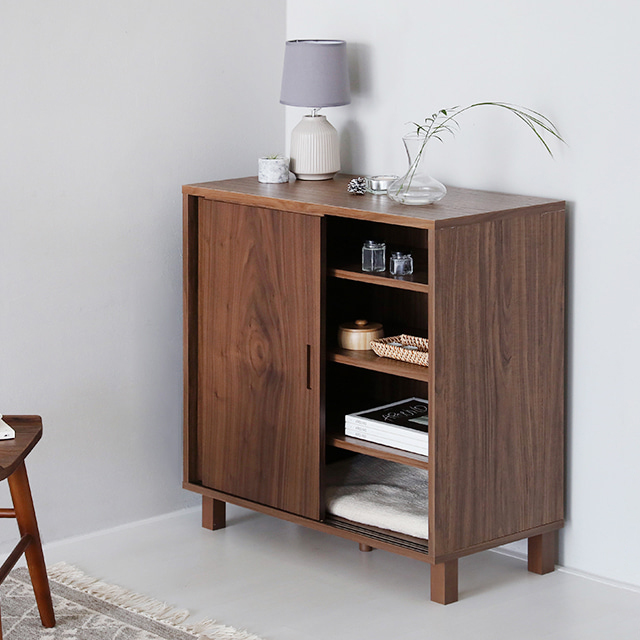 숄리드 슬라이딩 2문 수납장 솔리드형 CHM8380AM 800x400x830mm, 1단, 미들브라운2712.4066 - 상세 이미지 3