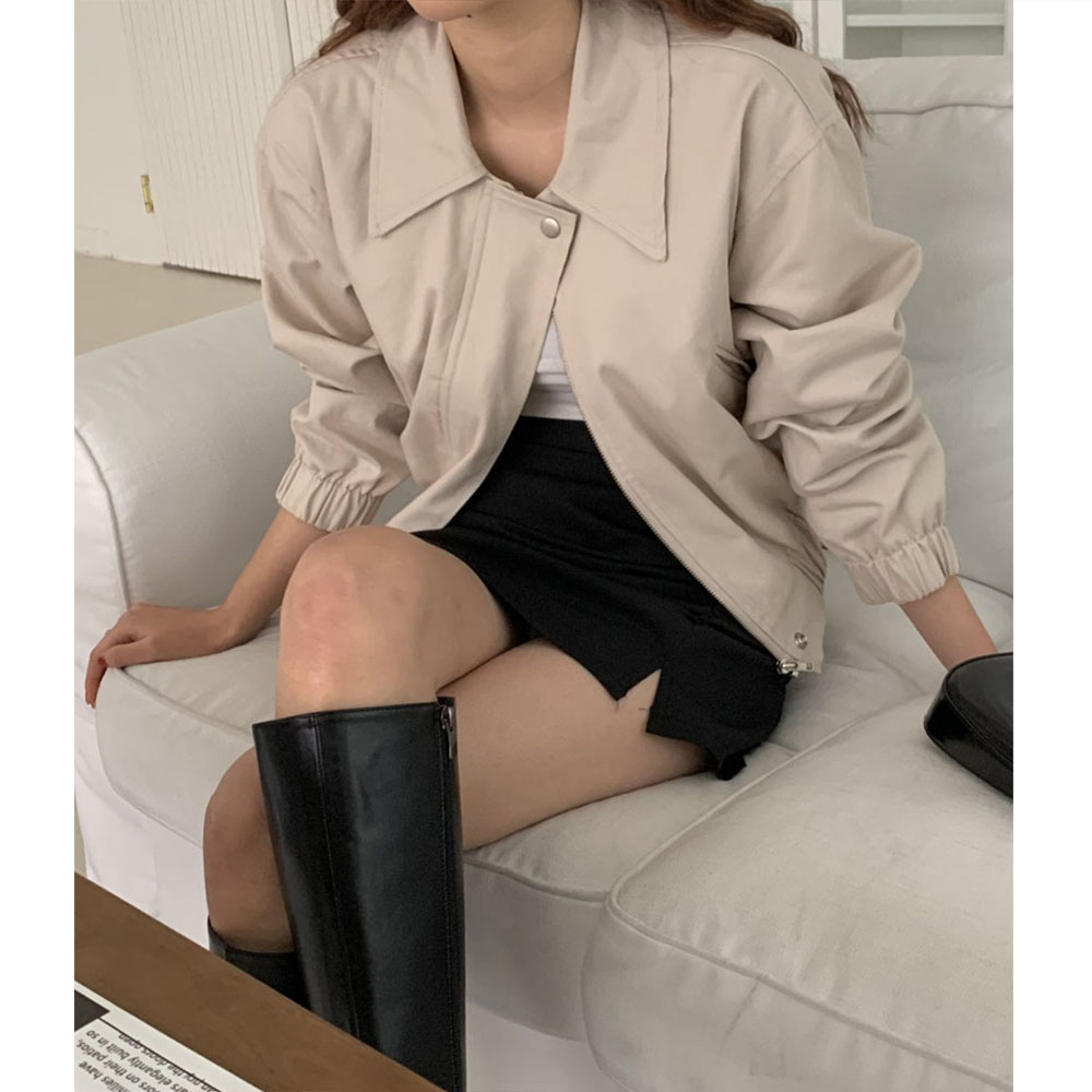 오버무드 여성 가을 신상 루즈핏 와이드 카라 밴딩 항공 숏 야상 점퍼 3color - 상품 이미지