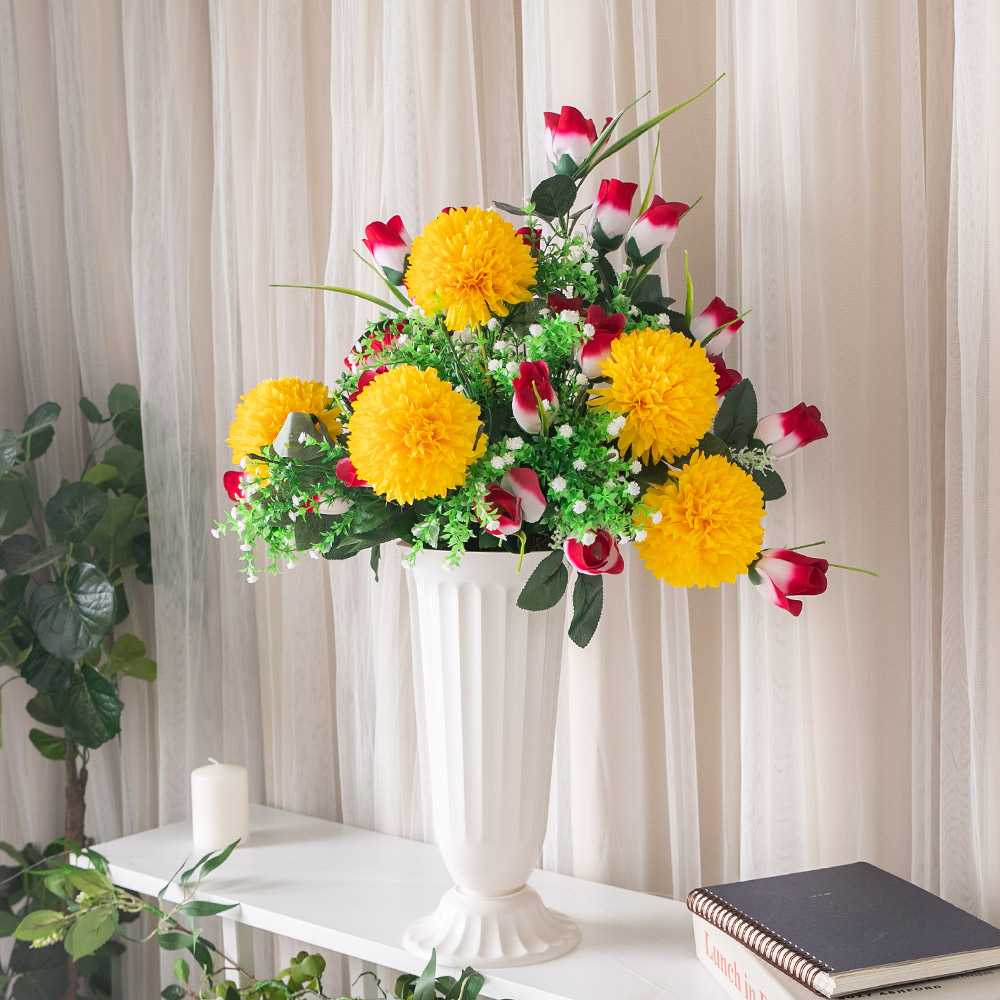 장미 안개꽃 성묘 화분 조화 꽃 안개 대형 set 70cm (DIY) 납골당 산소 추모 테이블 장식 인테리어 : 플라워트리
