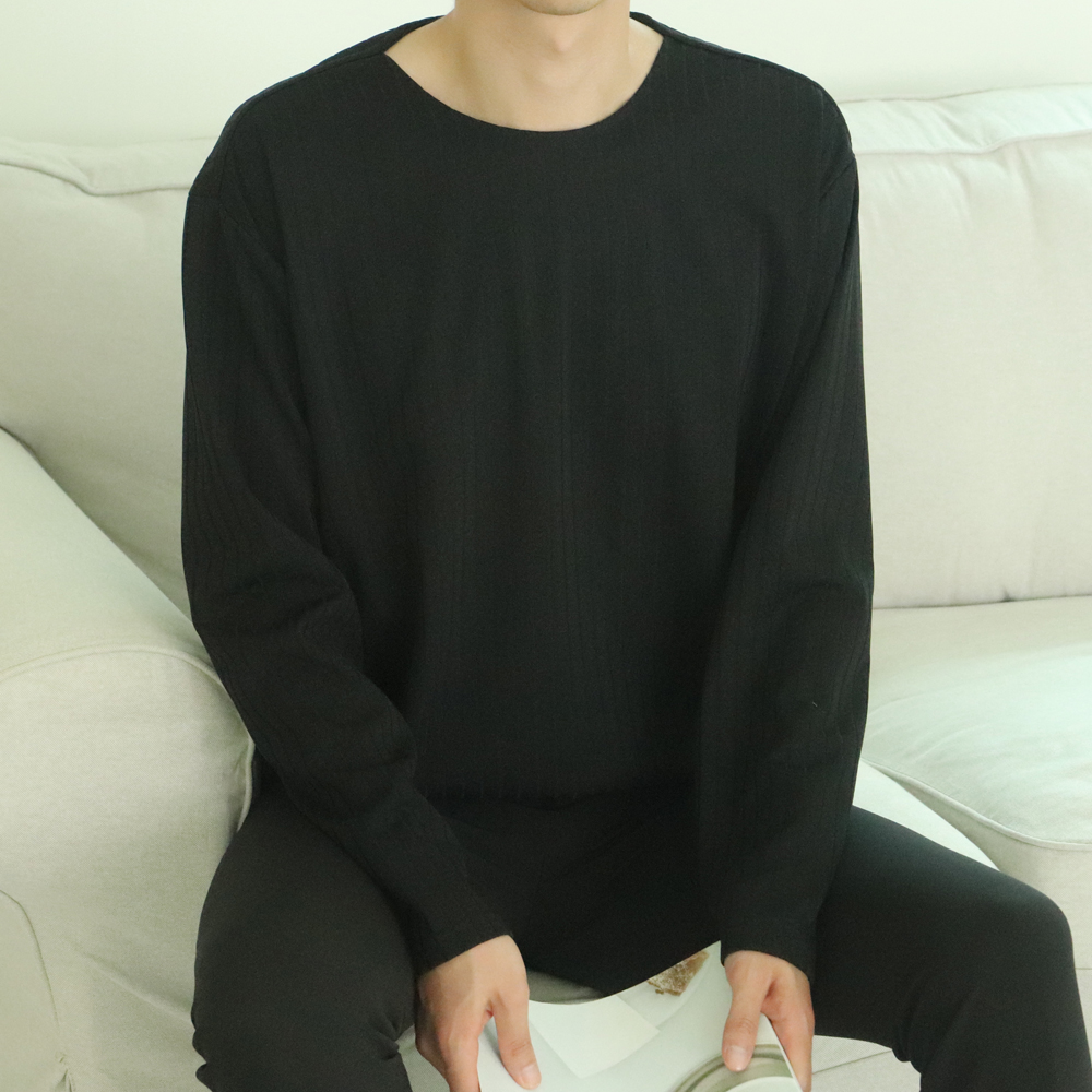 남자긴팔티 구김없는 오버핏 레이어드티 보트넥티셔츠 - 상세 이미지 2