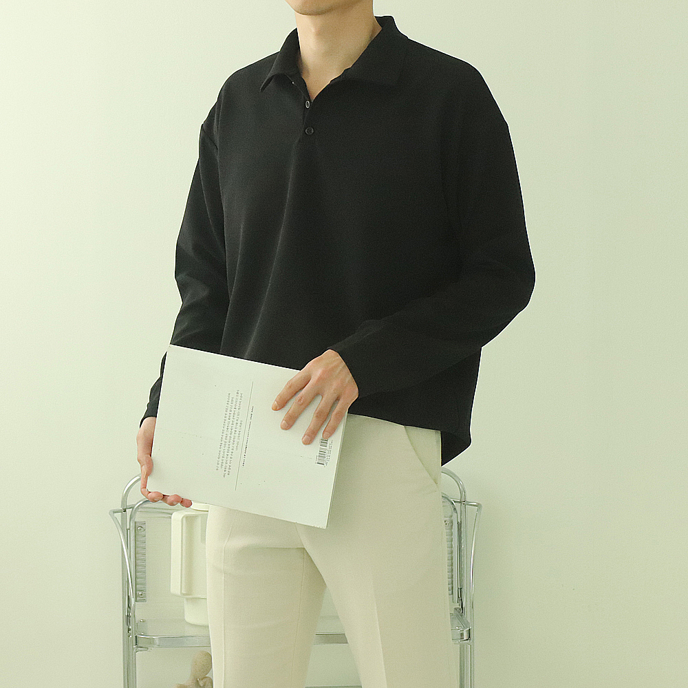 남자 구김없는 헨리넥 카라 단추 긴팔티셔츠 - 상세 이미지 5