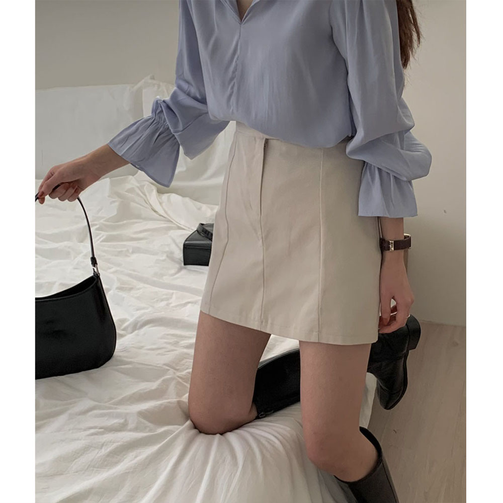 오버무드 여성 베이직 코튼 스티치 앞단추 h라인 페미닌 미니 스커트 4color - 상품 이미지