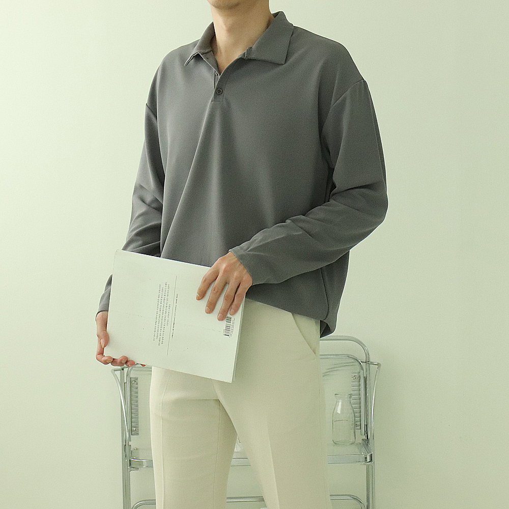 남자 구김없는 헨리넥 카라 단추 긴팔티셔츠 - 상세 이미지 4
