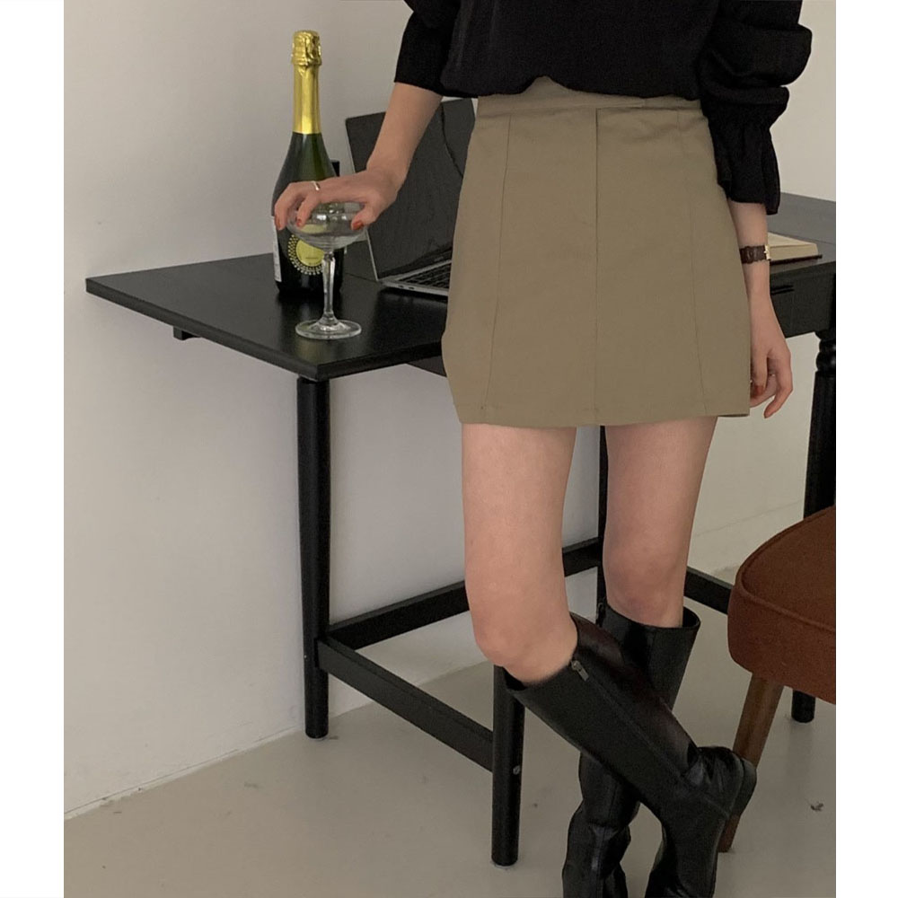오버무드 여성 베이직 코튼 스티치 앞단추 h라인 페미닌 미니 스커트 4color - 상세 이미지 5