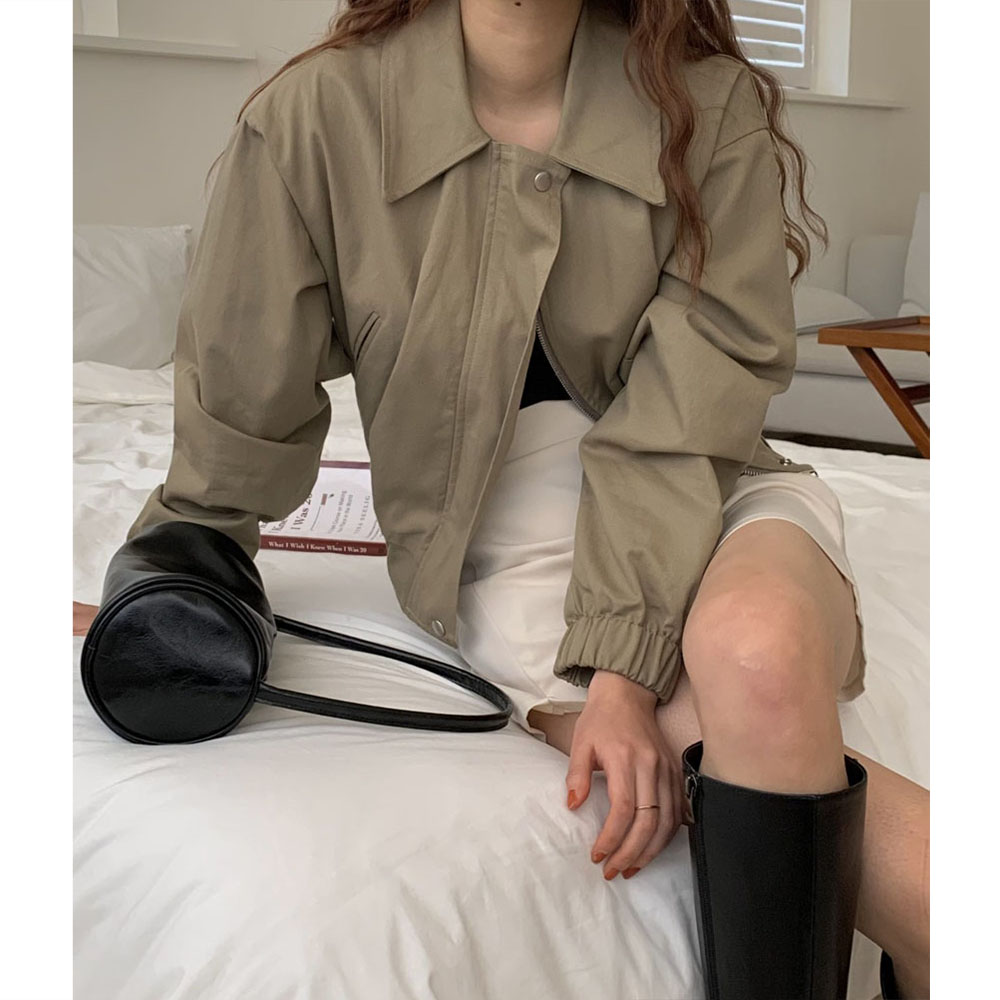오버무드 여성 가을 신상 루즈핏 와이드 카라 밴딩 항공 숏 야상 점퍼 3color - 상세 이미지 2