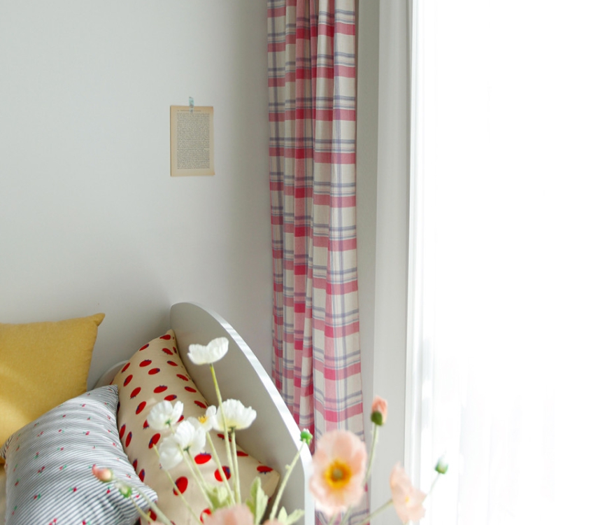 에이드 아이방 체크커튼 핀스타일 핑크 S-가로130x세로150