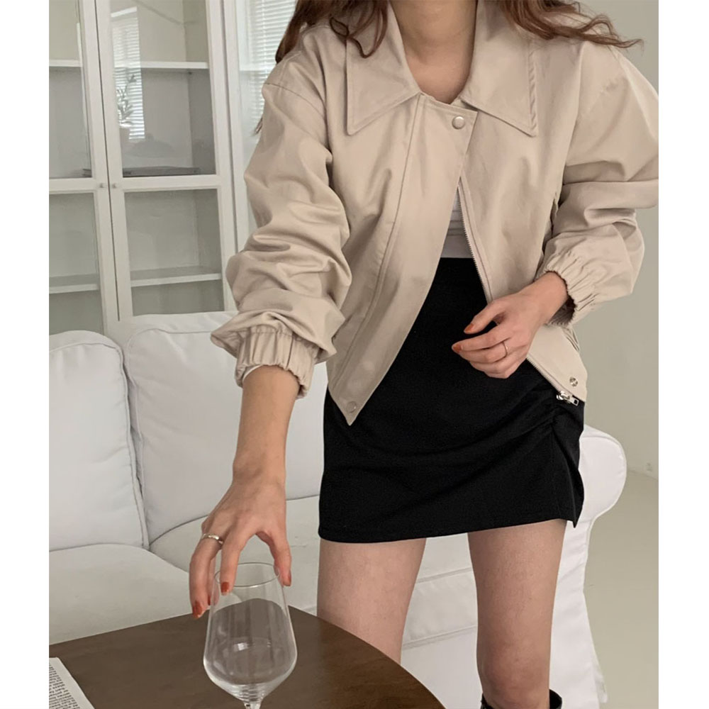 오버무드 여성 가을 신상 루즈핏 와이드 카라 밴딩 항공 숏 야상 점퍼 3color - 상세 이미지 4