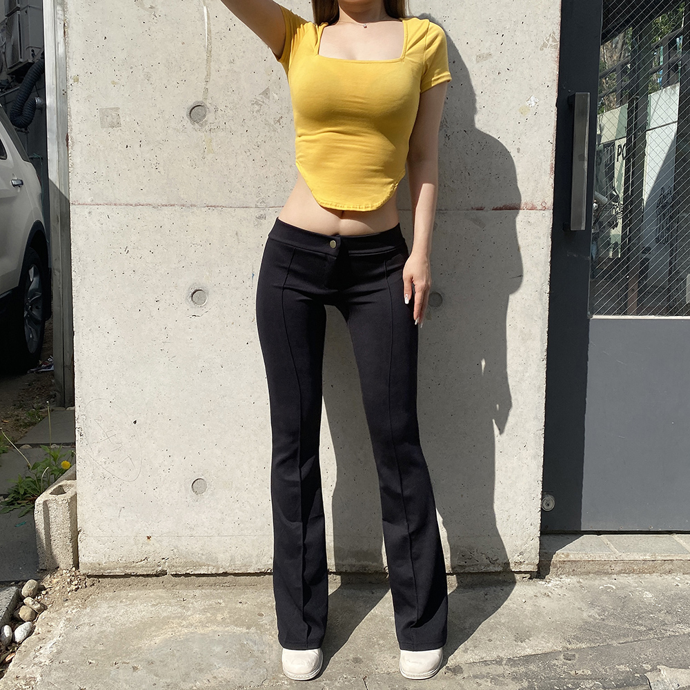 라인 절개 로우웨스트 골반 로우라이즈 나팔 부츠컷팬츠 이미지 4