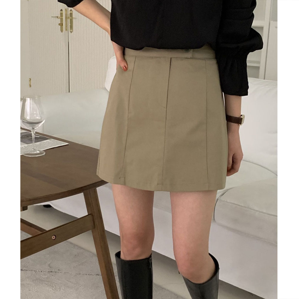 오버무드 여성 베이직 코튼 스티치 앞단추 h라인 페미닌 미니 스커트 4color - 상세 이미지 2