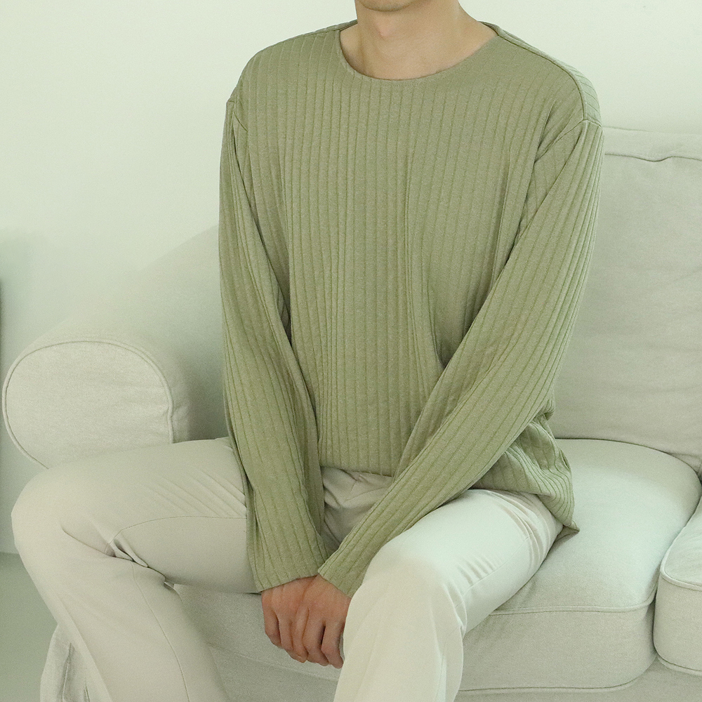 남자긴팔티 구김없는 오버핏 레이어드티 보트넥티셔츠 - 상품 이미지