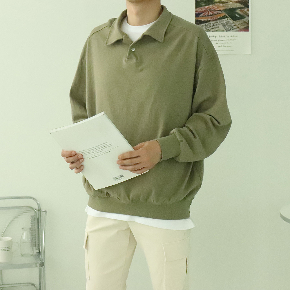 1+1 남자맨투맨 오버핏 남성카라티 커플맨투맨 - 상세 이미지 5