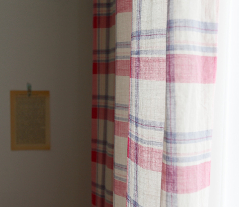 에이드 아이방 체크커튼 핀스타일 핑크 S-가로130x세로150