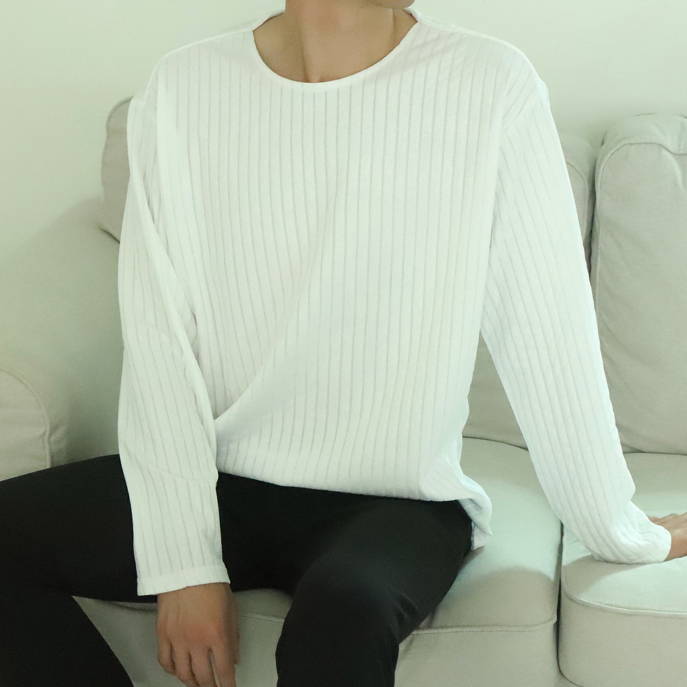 남자긴팔티 구김없는 오버핏 레이어드티 보트넥티셔츠 - 상세 이미지 3